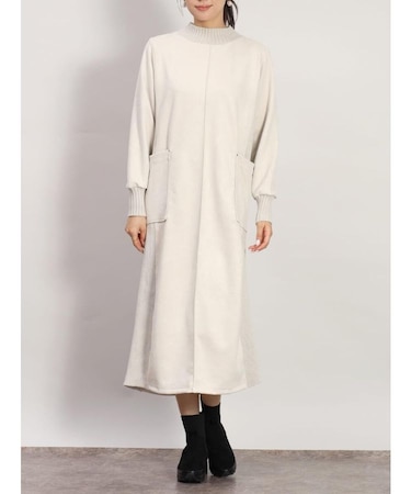 フェイクスエード×リブハイネックワンピース