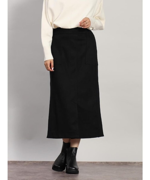 フェイクスエード×リブIラインスカート