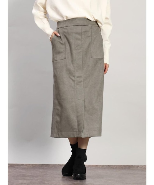 フェイクスエード×リブIラインスカート