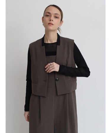 配色ノーカラーショートジレ