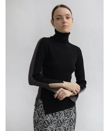 アシメデザイン配色リブニット