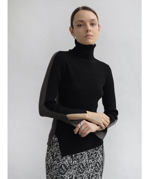 アシメデザイン配色リブニット