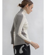 アシメデザイン配色リブニット