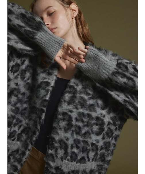 シャギーレオパード柄カーディガン