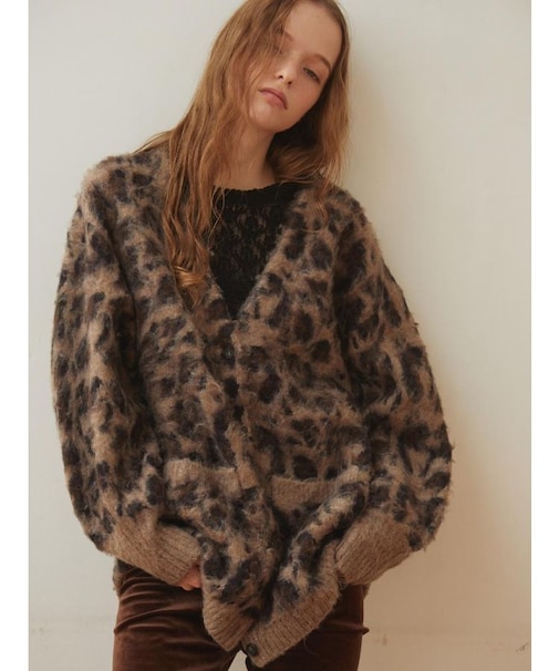 シャギーレオパード柄カーディガン