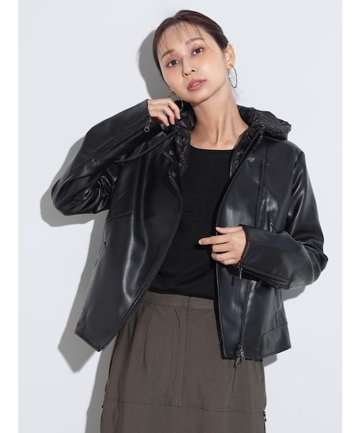 ダウンフード付きライダースジャケット