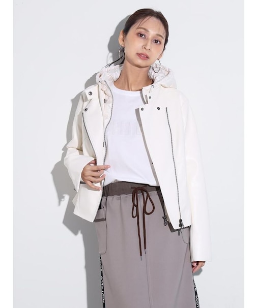 ダウンフード付きライダースジャケット