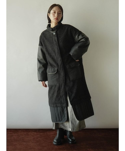 異素材ミックスロングコート｜メドックの通販｜&mall（アンドモール