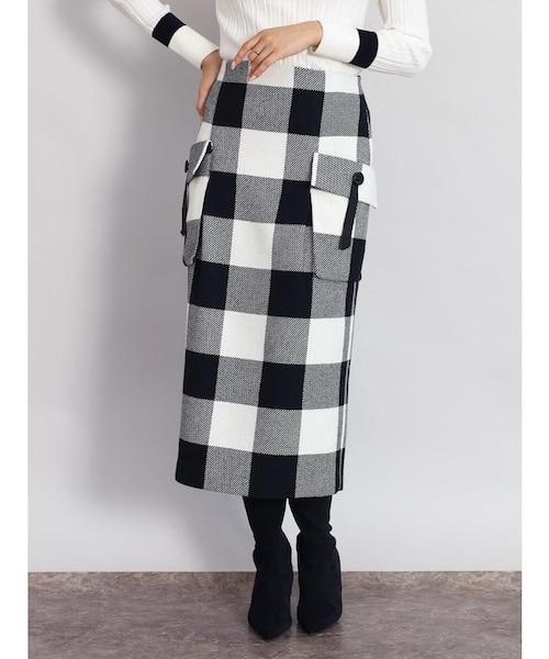 メゾンドドルチェ 2wayブロックチェックスカート ブラック タイト