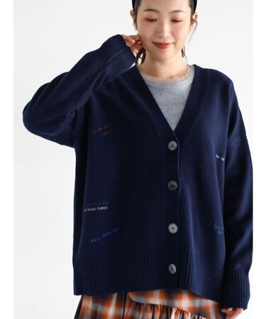 ロゴ刺繍デザインニットカーディガン