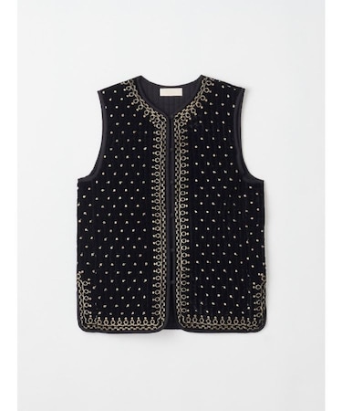 ドット刺繍ベロアキルティングベスト