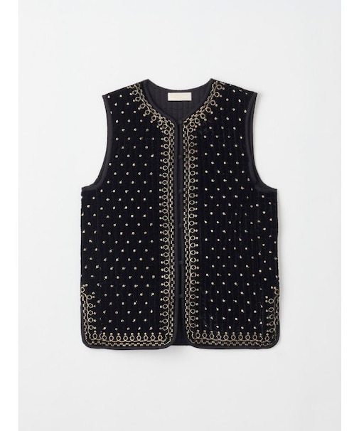 ドット刺繍ベロアキルティングベスト