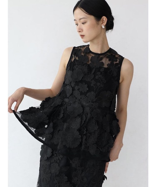 3Dレースノースリーブブラウス