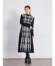 アートチェックバックリボンニットワンピ