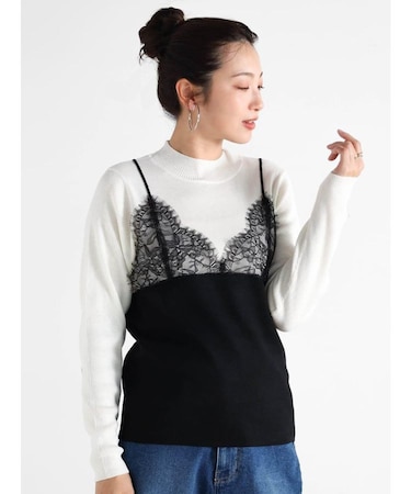 レースキャミレイヤードニット