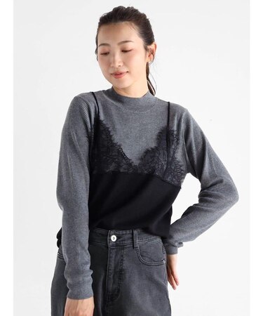 レースキャミレイヤードニット