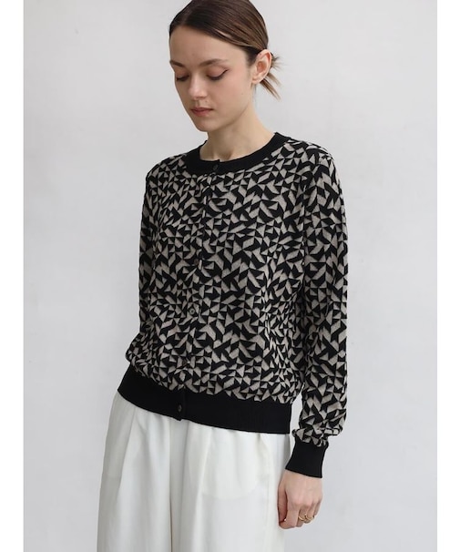 柄ニットクロップドカーディガン