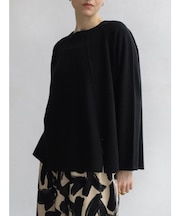 圧縮ウールフロントスリットクルーネックニット