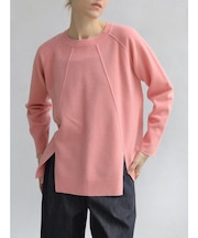 圧縮ウールフロントスリットクルーネックニット