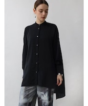 スエードサテンノーカラーシャツ