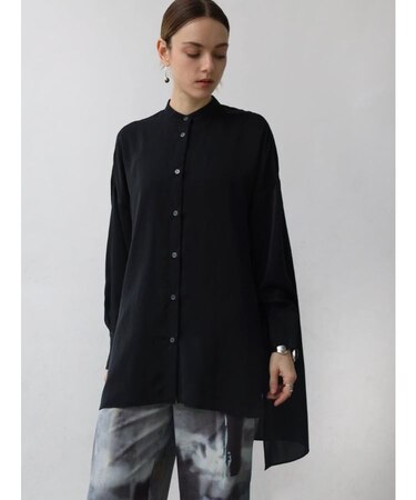 スエードサテンノーカラーシャツ
