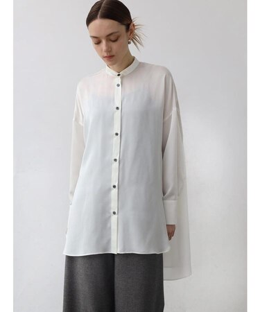 スエードサテンノーカラーシャツ