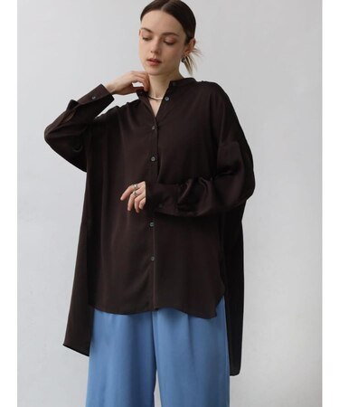 スエードサテンノーカラーシャツ