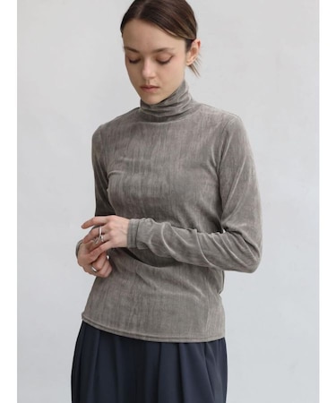 フロッキーベロアタートルネックトップス