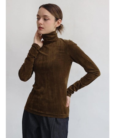 フロッキーベロアタートルネックトップス