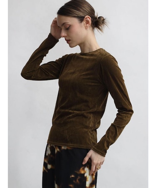 フロッキーベロアクルーネックトップス