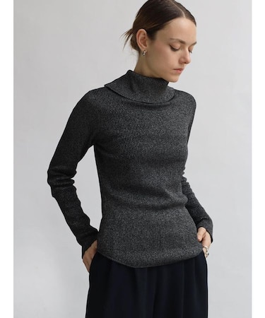 バックジップタートルネックリブニット