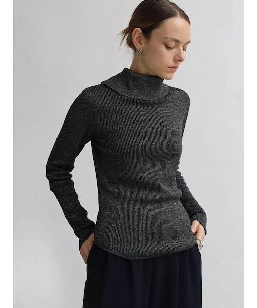 バックジップタートルネックリブニット