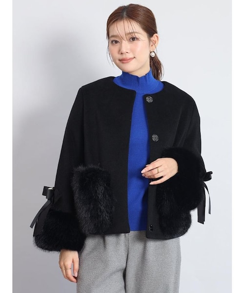 リボン袖ファーアクセントショートコート｜メドックの通販｜&mall