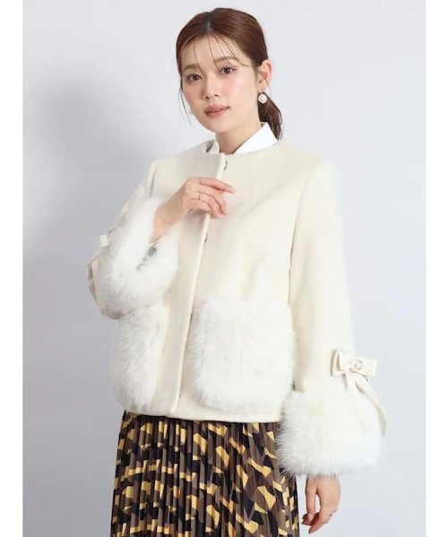 リボン袖ファーアクセントショートコート｜メドックの通販｜&mall
