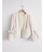 リボン袖ファーアクセントショートコート