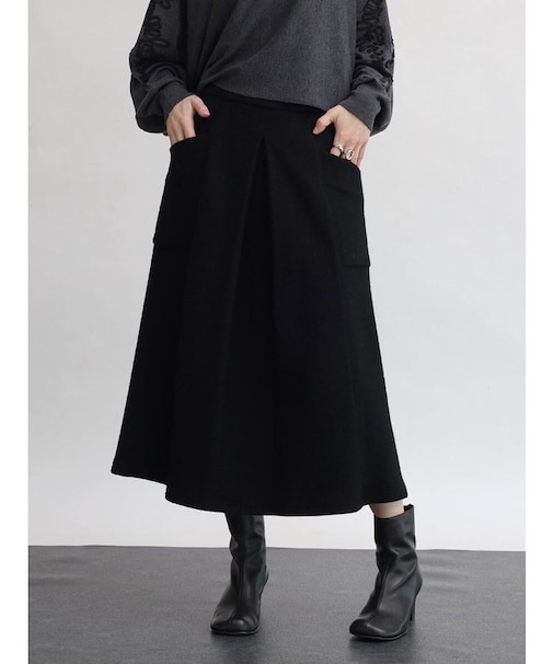 圧縮ウールタックデザインスカート