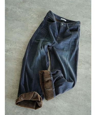 裏起毛ワイドデニムパンツ