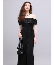 チュールオフショルダーパンツドレス