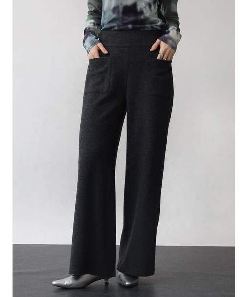 圧縮ウールジョーゼットワイドパンツ