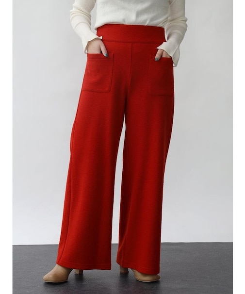 圧縮ウールジョーゼットワイドパンツ