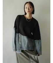 デニムドッキングアシメクルーネックニット