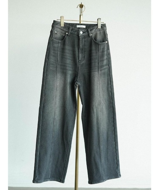 裏フリースワイドデニムパンツ