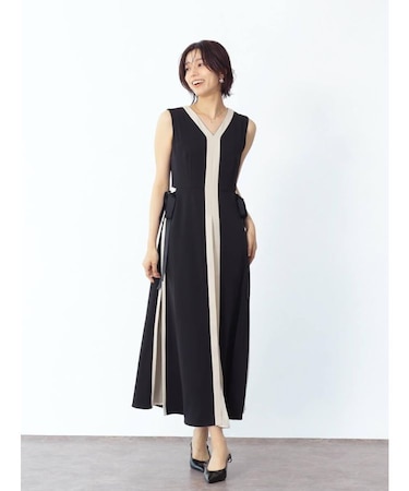 サイドテープバイカラーロングワンピース