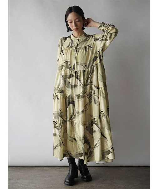 ニュアンスプリントティアードワンピース