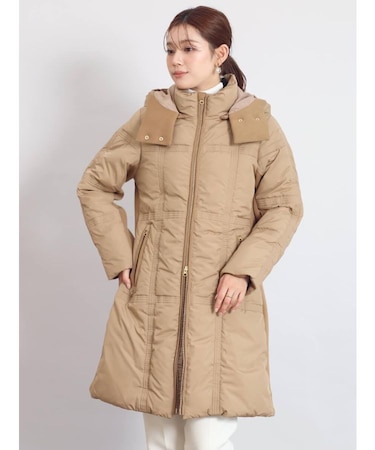 格子ステッチロングダウンコート