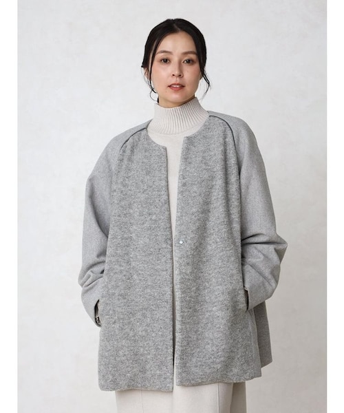 た*ん様 PECOLAMBウールカシミヤノーカラーミドル丈コート PECOLAMB ウール カシミヤ ノーカラー ミドル丈コート