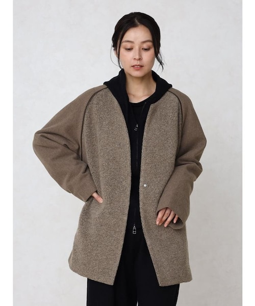 た*ん様 PECOLAMBウールカシミヤノーカラーミドル丈コート PECOLAMB ウール カシミヤ ノーカラー ミドル丈コート