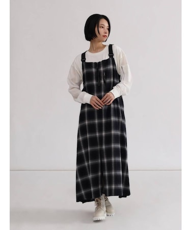 オンブレチェック×シアーレイヤードジャンパースカート