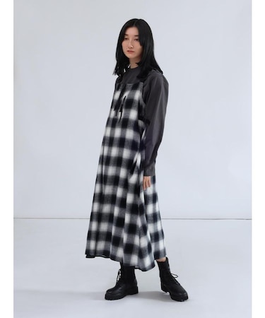 オンブレチェック×シアーレイヤードジャンパースカート