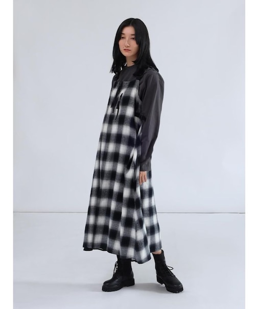 オンブレチェック×シアーレイヤードジャンパースカート